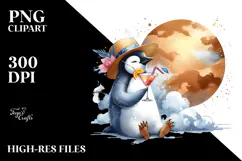 Beachwear Penguin Drinking Cocktail PNG Product Image 2