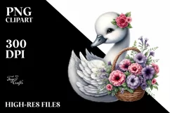 Watercolor Gothic Baby Swan with Flower Basket | Clipart Product Image 3