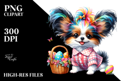 Cute Baby Papillon Holding Easter Basket, PNG Product Image 2