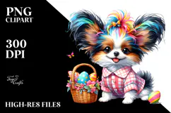 Cute Baby Papillon Holding Easter Basket, PNG Product Image 2