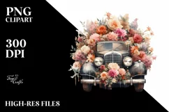 Vintage Dirty Car with Huge Flowers, Transparent PNG Product Image 1