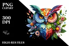 Abstract Vibrant Watercolor Owl PNG Product Image 1