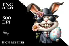 Bunny in Suit with Flower in Mouth PNG Product Image 2