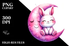 Vibrant Baby Bunny on Moon PNG Product Image 2