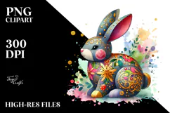 Colorful Wooden Bunny PNG Product Image 2