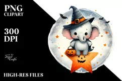 Cute Baby Elephant on Halloween Retro PNG Product Image 1