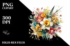 sWatercolor Colorful Abstract Bouquet with Gold Foil | Product Image 1
