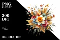 sWatercolor Colorful Abstract Bouquet with Gold Foil | Product Image 1