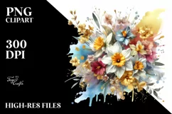 sWatercolor Colorful Abstract Bouquet with Gold Foil | Product Image 1