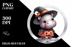 Cute Baby Hippo on Halloween PNG Product Image 3