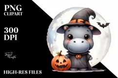 Cute Baby Hippo, Halloween Theme, PNG Product Image 1