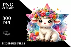 Cute Lamb with Flower Crown, PNG Product Image 1