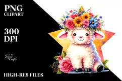 Cute Lamb with Flower Crown, PNG Product Image 1