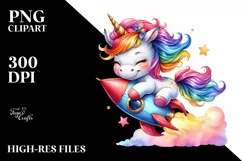 Colorful Baby Unicorn with Rocket Ship, Transparent PNG Product Image 3