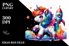 Baby Unicorn with Rocket Ship, High-Quality PNG Product Image 1