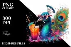 Colorful Peacock Sipping Drink | Sublimation | PNG Sticker Product Image 3