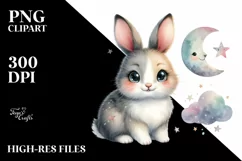Cute Colorful Snowshoe Hare Moon Stars Clipart Product Image 3