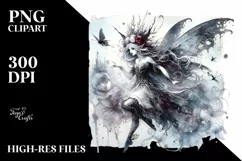 Washed Watercolor Gothic Fairy Running PNG Product Image 2