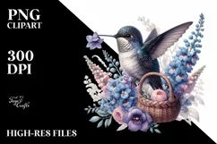 Gothic Baby Hummingbird with Flower Basket | Clipart Product Image 1
