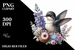 Gothic Baby Hummingbird with Flower Basket | Clipart Product Image 3