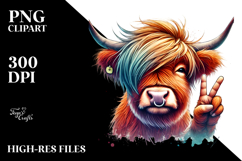 Colorful Highland Calf,Victory Sign PNG Product Image 2