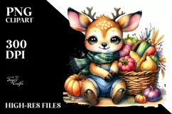 Colorful Sitting Deer with Basket | Sublimation | PNG Product Image 1