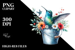 Vibrant Hummingbird in Bucket Watercolor Clipart Product Image 2