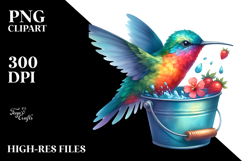 Vibrant Hummingbird in Bucket Watercolor Clipart Product Image 2
