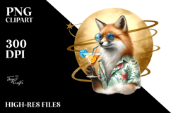 Hipster Fox Drinking Cocktail PNG Product Image 2