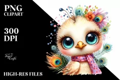 Baby Peacock Watercolor Sublimation Clipart Product Image 3
