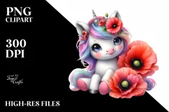 Cute Unicorn with Poppy Watercolor Product Image 3