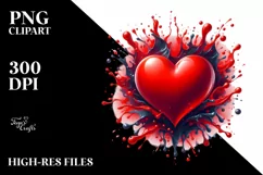 Glossy Red Heart on Splashy Background PNG Product Image 2