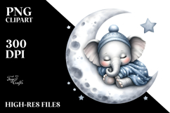 Baby Elephant Sleeping on Moon | Clipart Product Image 2