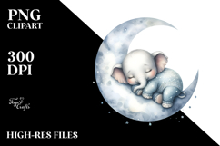 Baby Elephant Sleeping on Moon | Clipart Product Image 2