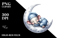 Baby Elephant Sleeping on Moon | Clipart Product Image 2
