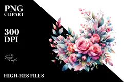 Watercolor Abstract Colorful Wreath with Pink Roses | Product Image 2