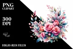 Watercolor Abstract Colorful Wreath with Pink Roses | Product Image 3