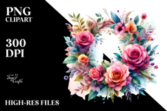 Watercolor Abstract Colorful Wreath with Pink Roses | Product Image 2