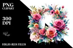 Watercolor Abstract Colorful Wreath with Pink Roses | Product Image 2