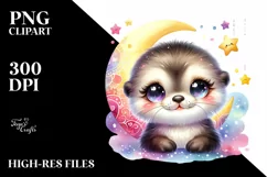Cute Colorful Sea Otter Moon Stars Clipart Product Image 1