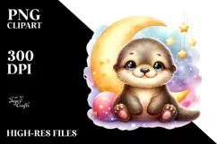 Cute Colorful Sea Otter Moon Stars Clipart Product Image 3