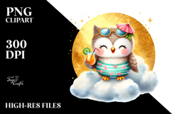 Cute Owl Drinking Cocktail PNG Product Image 2