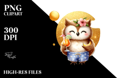 Cute Owl Drinking Cocktail PNG Product Image 2