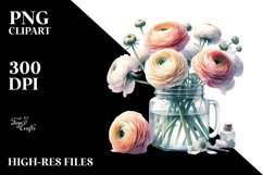 Vibrant Jar with Ranunculus | Sublimation | Clipart. Product Image 1