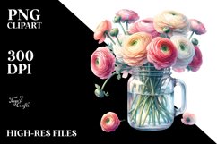 Vibrant Jar with Ranunculus | Sublimation | Clipart. Product Image 1