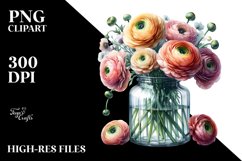 Vibrant Jar with Ranunculus | Sublimation | Clipart. Product Image 1