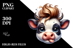 Angry Baby Cow with Cool Hair PNG Product Image 2
