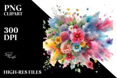 Flower Watercolor Painting with Splashes Made of Butterflies Product Image 2