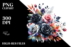 Abstract Floral Frame, Black Roses PNG Product Image 2