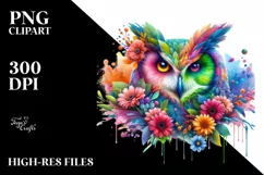 Vibrant Watercolor Owl with Flowers, Transparent PNG Product Image 1